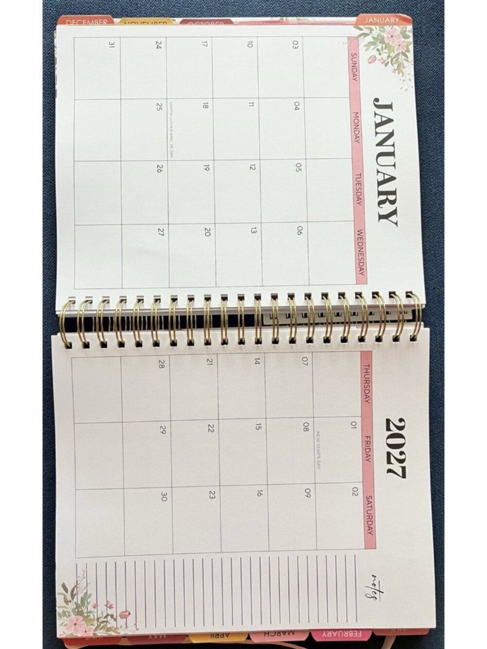 Planner 17 Month 2026-27 DAISY FLORAL Month Day Week Organizer Calendar 9"Wx11"H - Picture 12 of 16